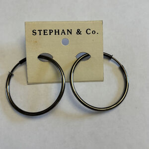 Stephan & Co. Gunmetal Large Classic Hoop Earrings NWT
